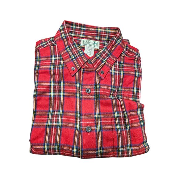 LL Bean Red Plaid Flannel Shirt Mens Size L - Picture 2 of 6